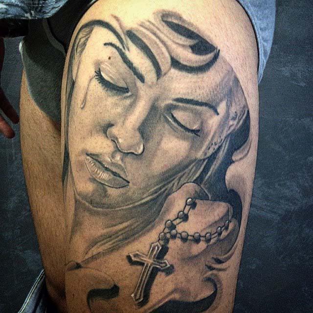 rosary girl face chicano tattoo