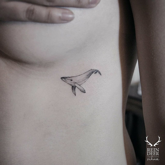 rib tattoo small whale