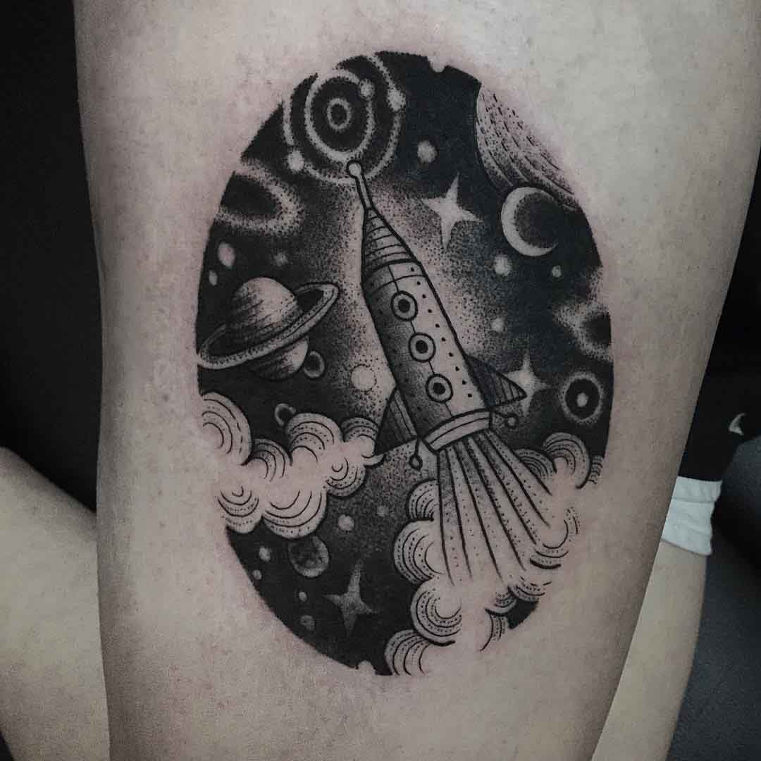 Dotwork tattoo rocket