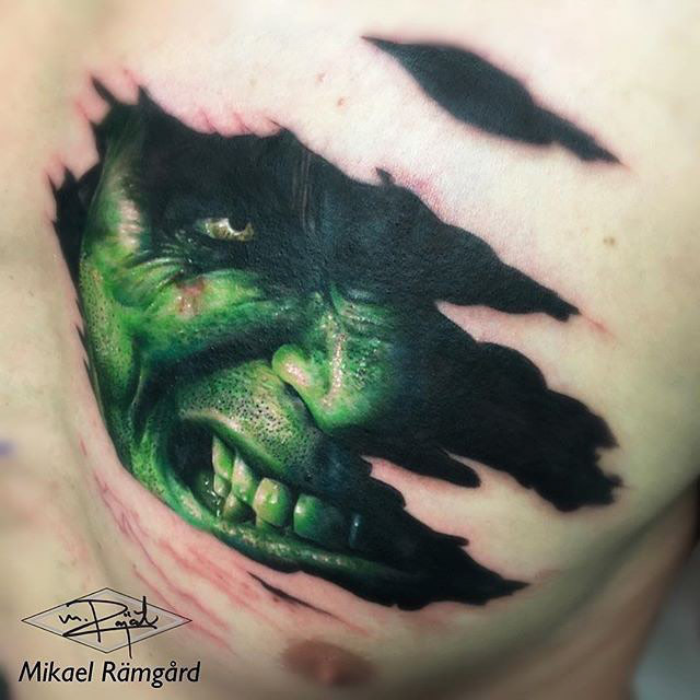 hulk face 3D tattoo under skin