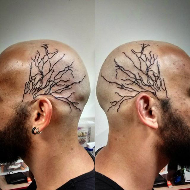 Black Veins Tattoo on Head