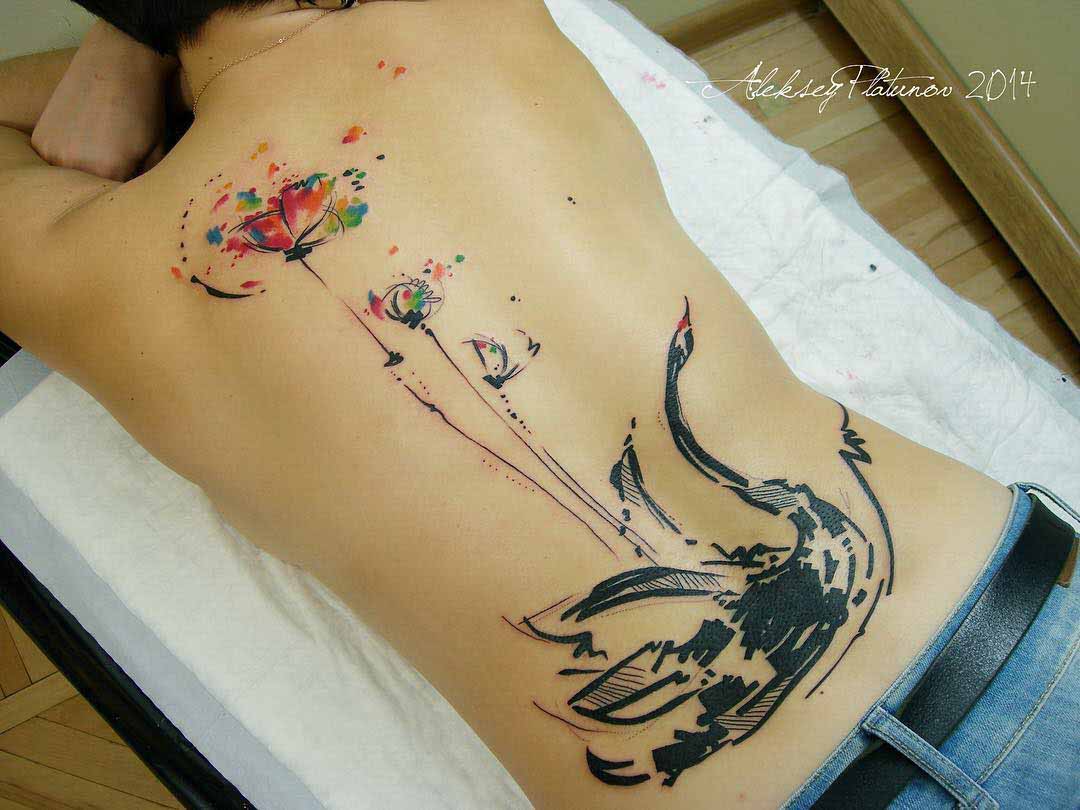 back tattoo watercolor flowers