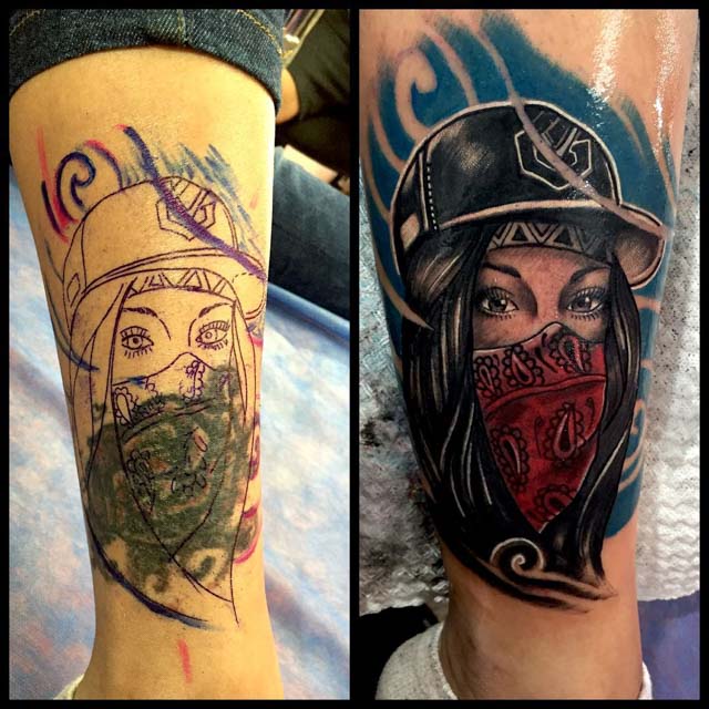 Girl Tattoo Cover-Up on Leg by diego vinasco