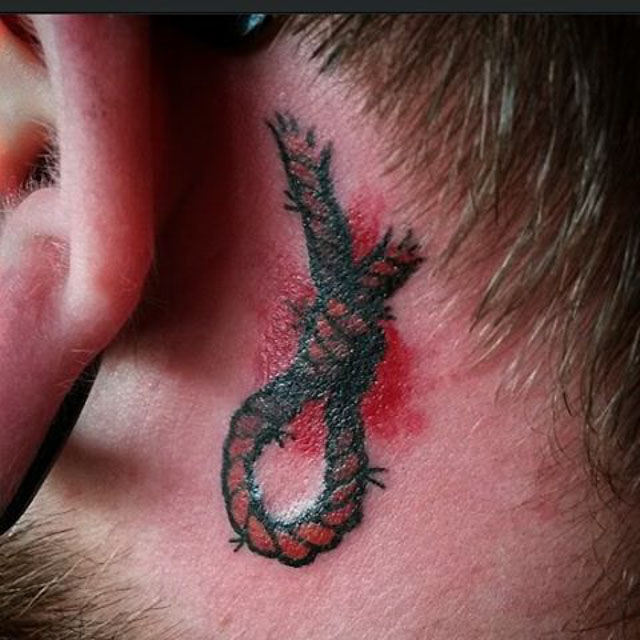 Hangman's Knot Tattoo Behind Ear