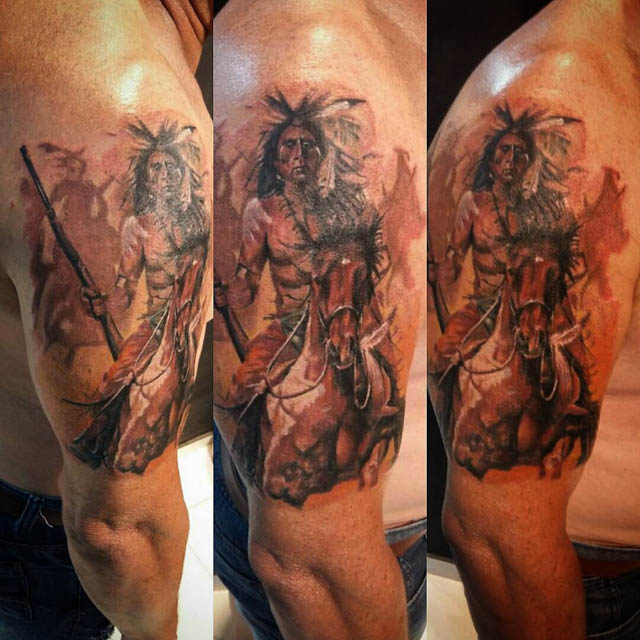 Indian War Chief Tattoo by Leandro Medeiros
