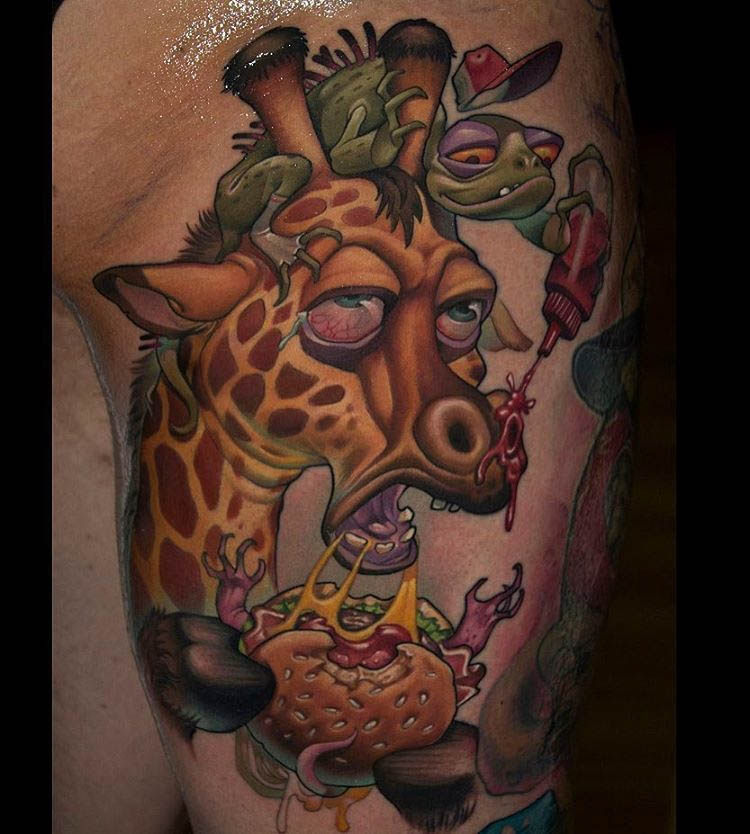new school tattoo giraffe hamburger