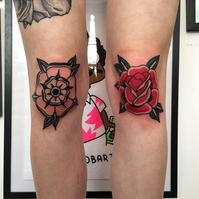 Knee Cap Tattoos by @ragandbonetattoo