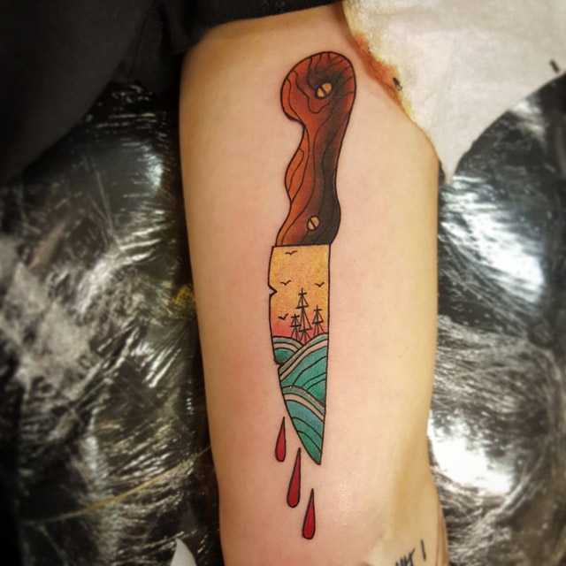Knife Nautical Bicep Tattoo