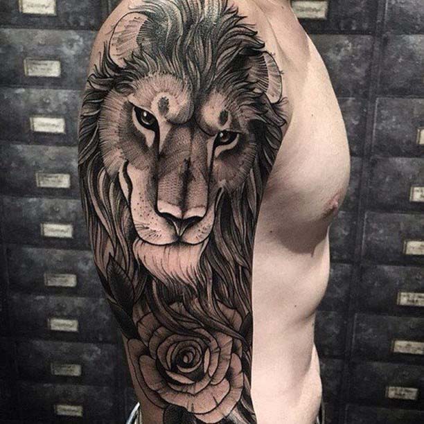 shoulder sleeve tattoo lion