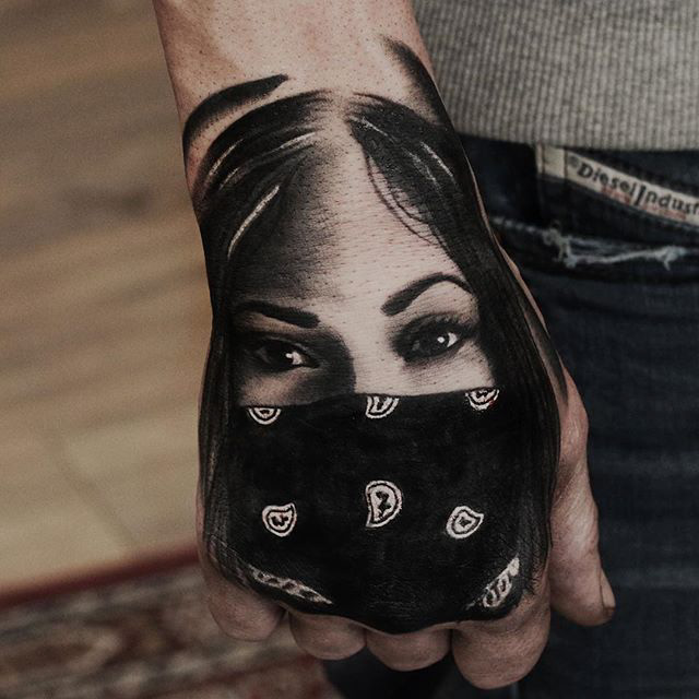 chicano Mexican girl tattoo on hand