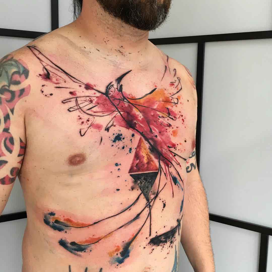 chest tattoo phoenix watercolor