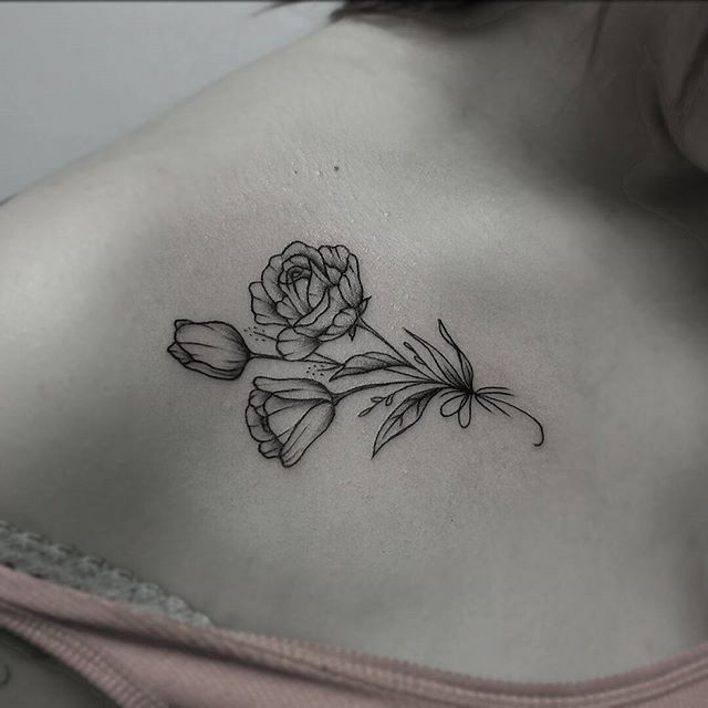 Rose Collar Bone Tattoo by Caitlin Lindstrom-Milne