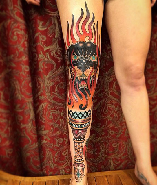 Traditional Leg Tattoos by Chuck Gordon2