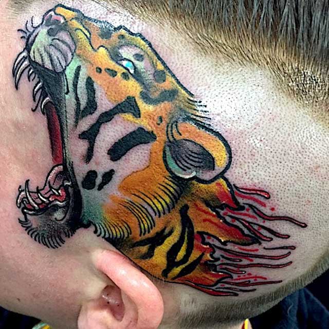 Traditional Tiger Head Tattoo by Matt Stolzenburg