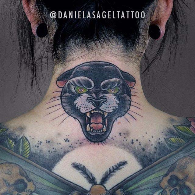 panther tattoo on back of the neck