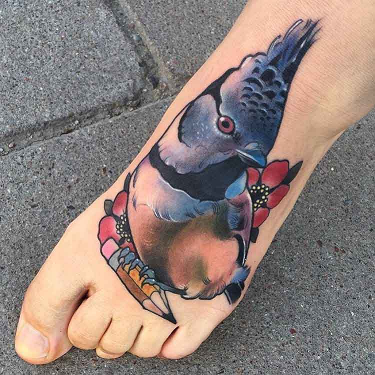 foot tattoo bird
