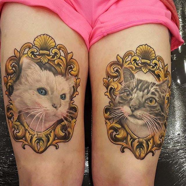 cats tattoos on thighs