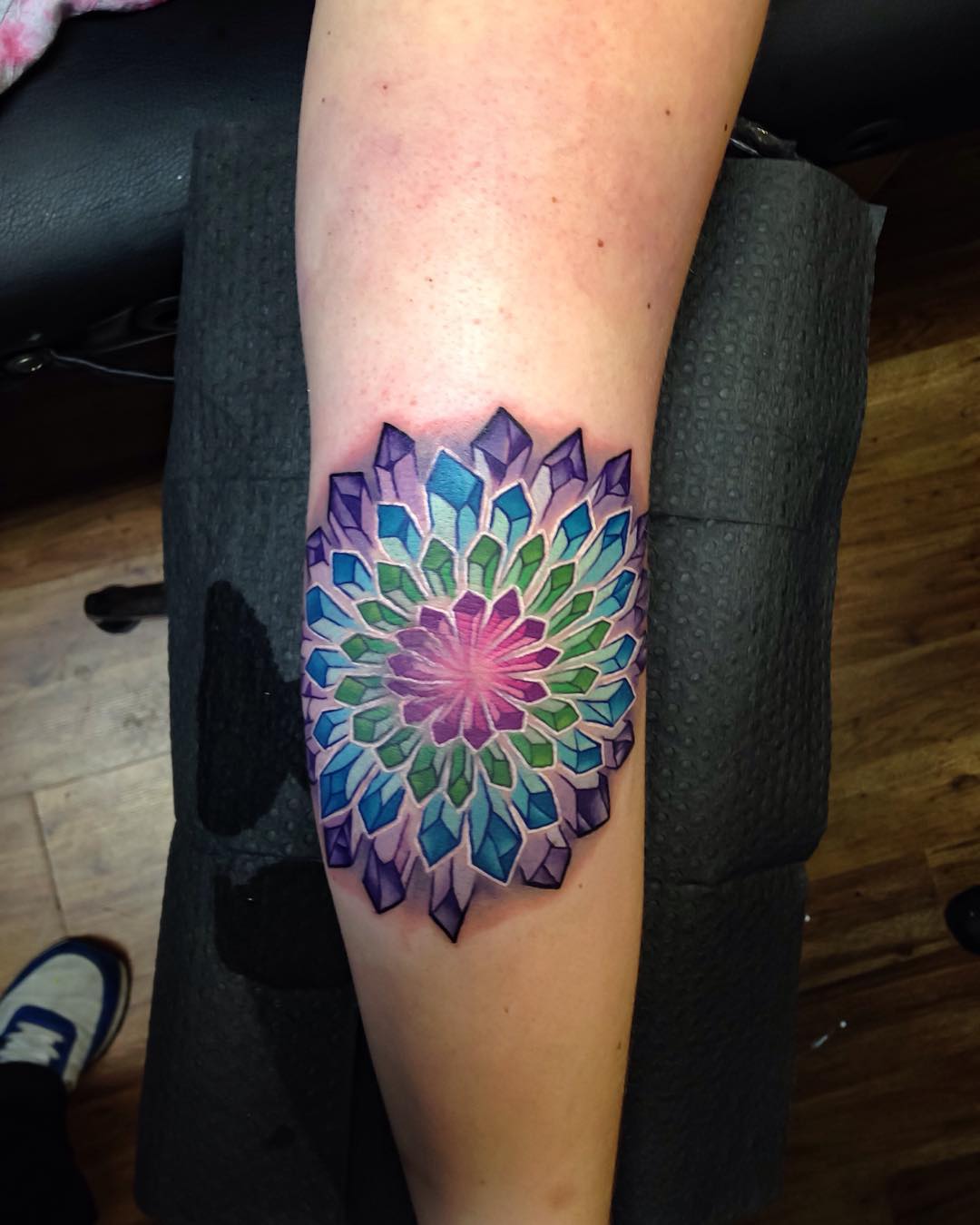 Crystal Flower Tattoo on Elbow by tattoosbyjake