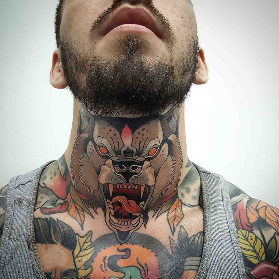 wolf tattoo on neck