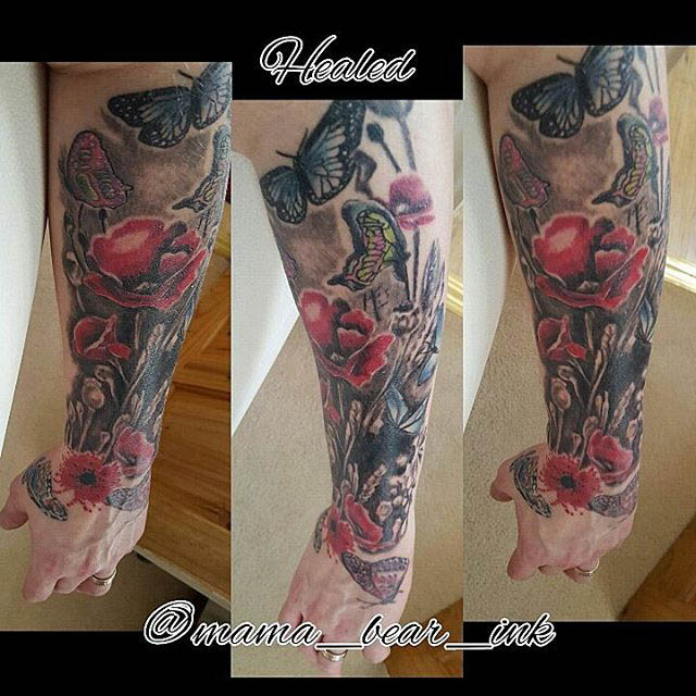 Half Sleeve Flower Tattoo by mama_bear_ink