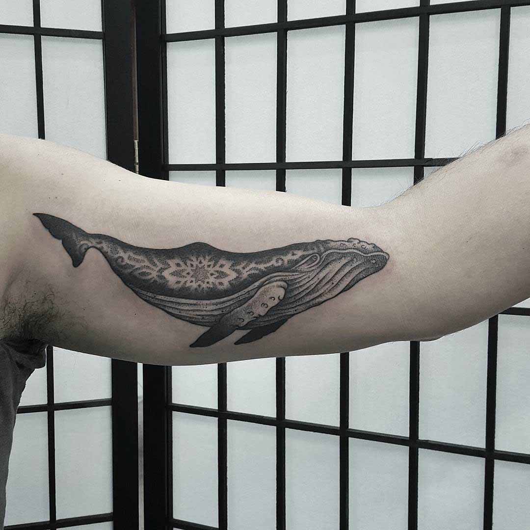 inner bicep tattoo whale