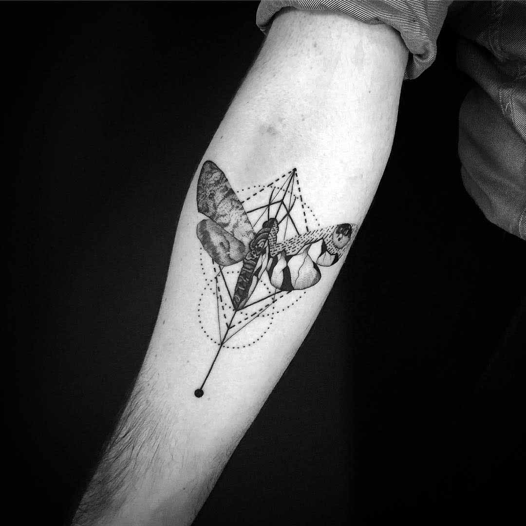cool moth tattoo on arm
