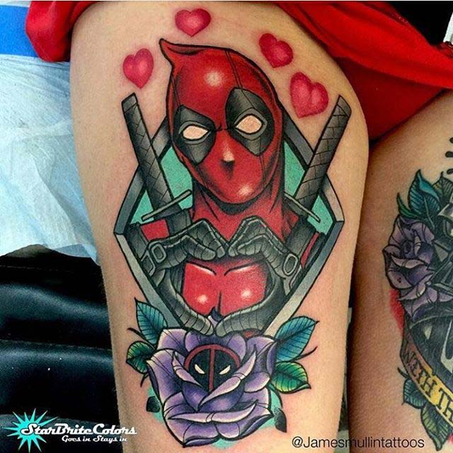 Deadpool tattoo on tigh