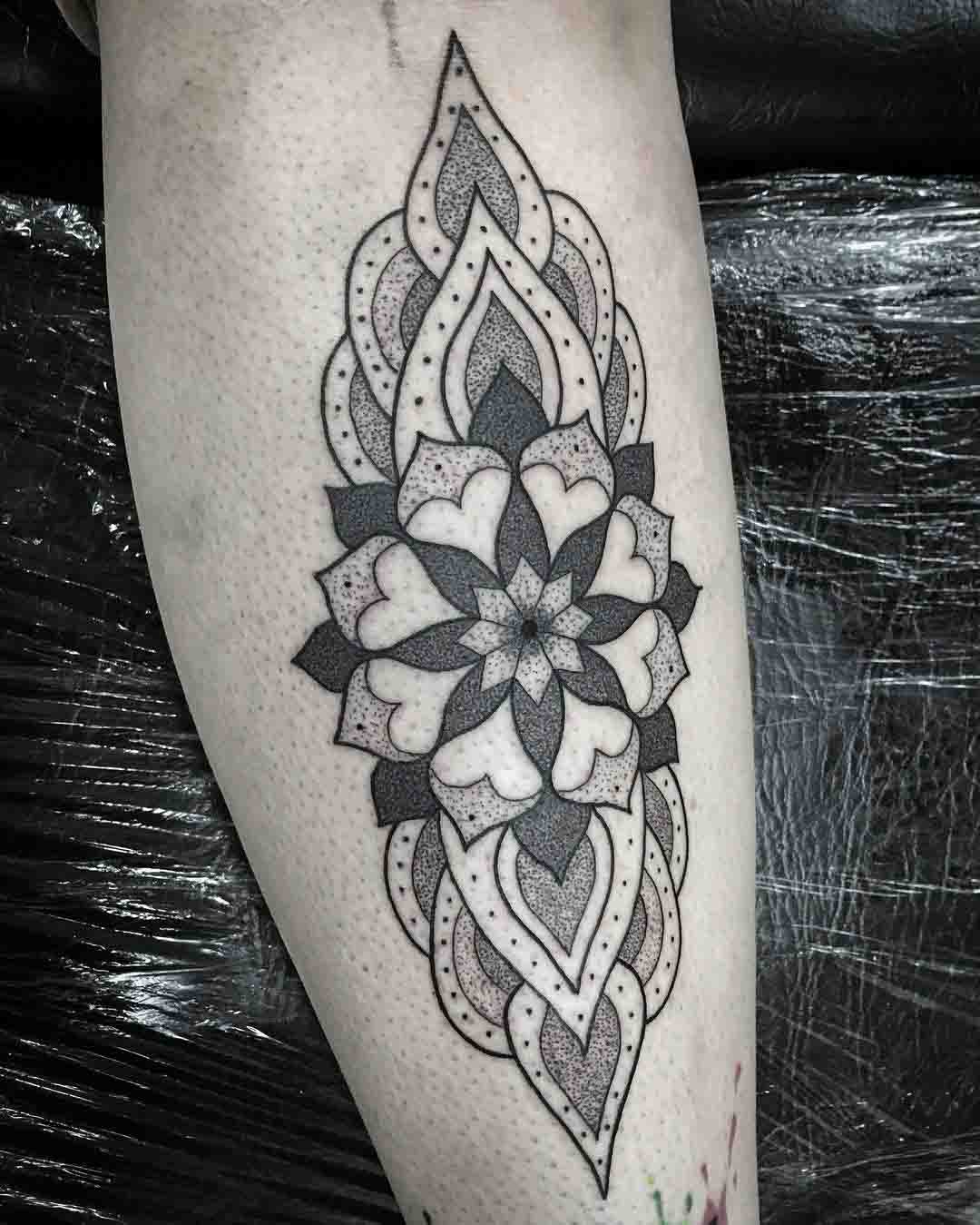 Oblong Mandala Shin Tattoo by greharp