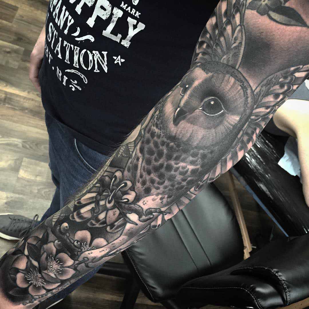 sleeve tattoo owl freehand