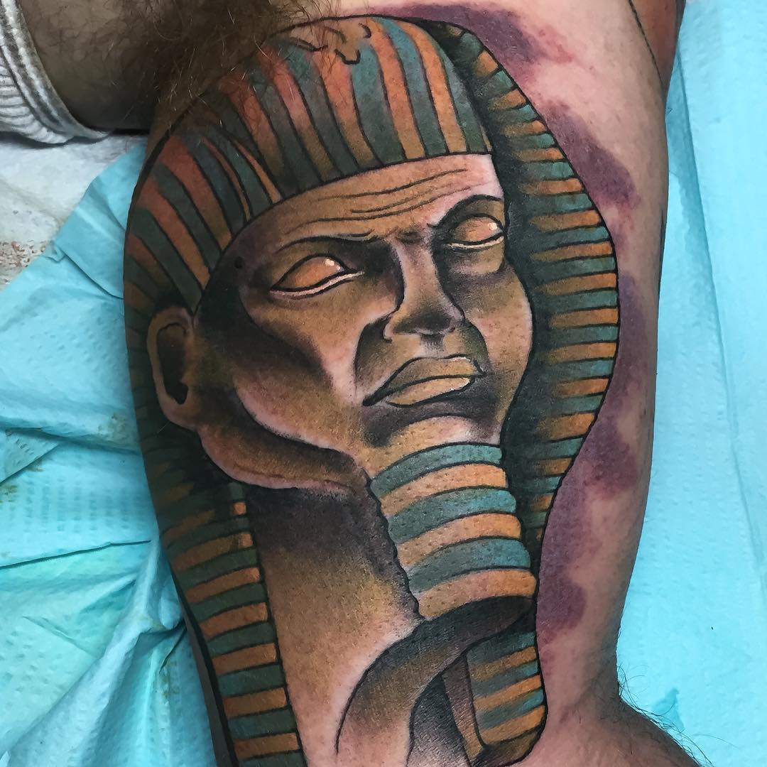 Pharaoh Head Tattoo by chrisautry_tattooer