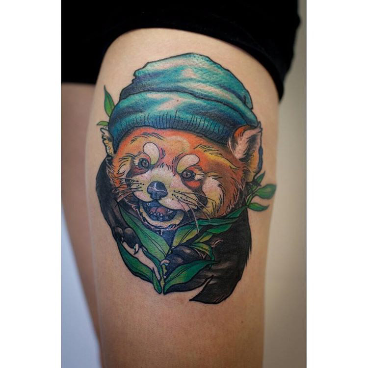 new school tattoo red panda