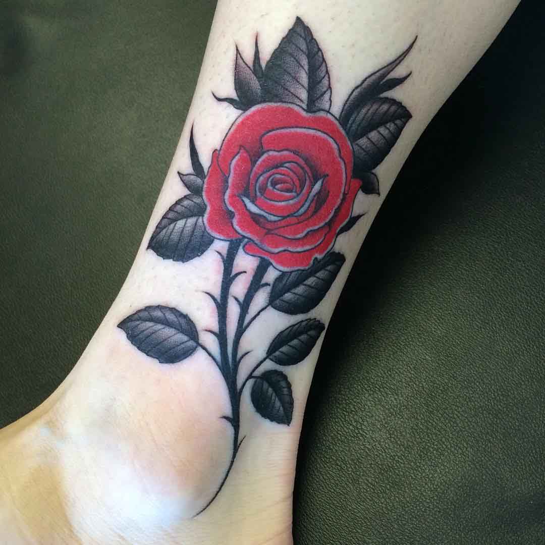 Rose Ankle Tattoo by jamesbondtattoos