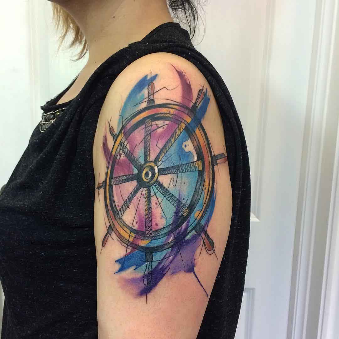 shoulder steering wheel tattoo watercolor