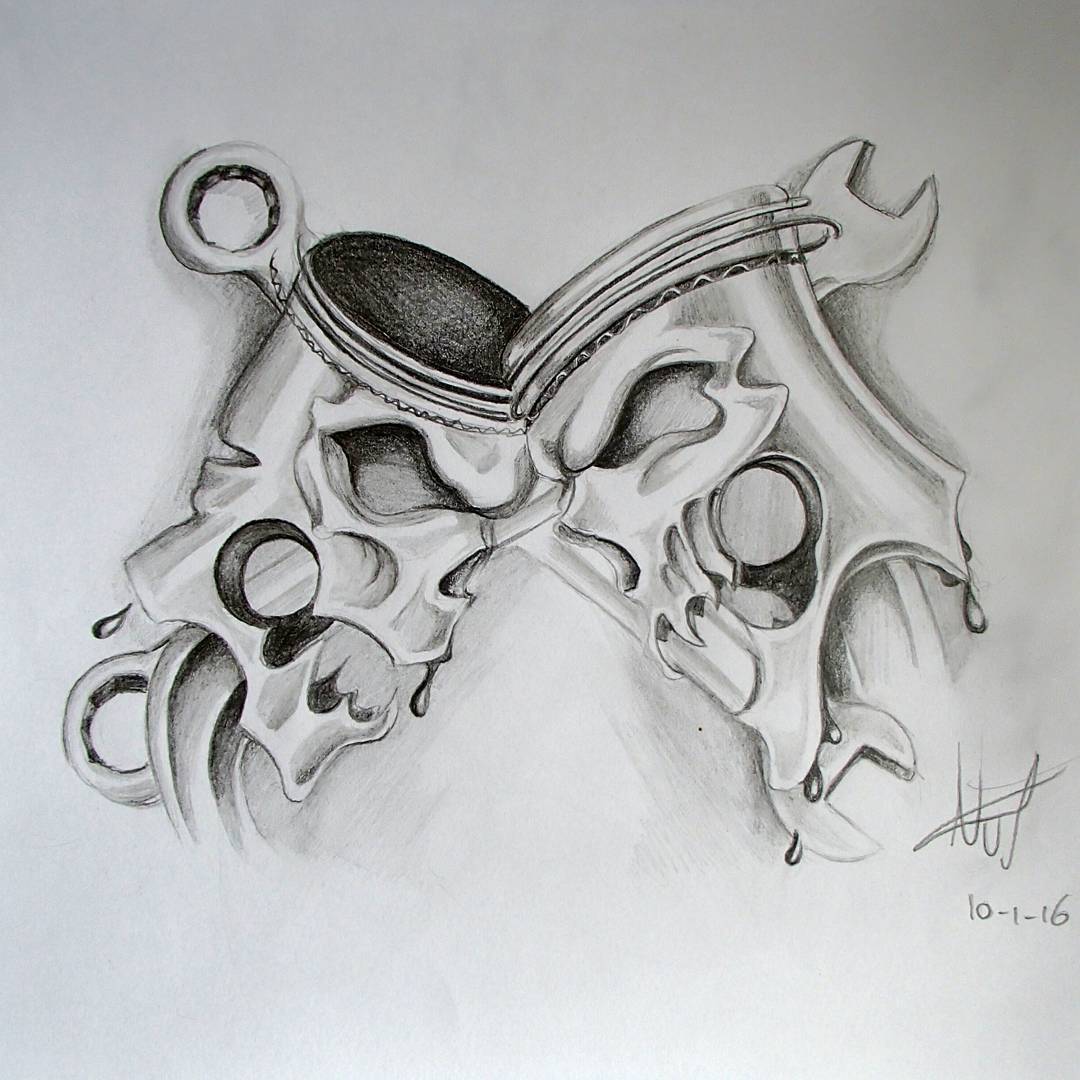 Skulls and Pistons Tattoo Design by gallery55_rotorua