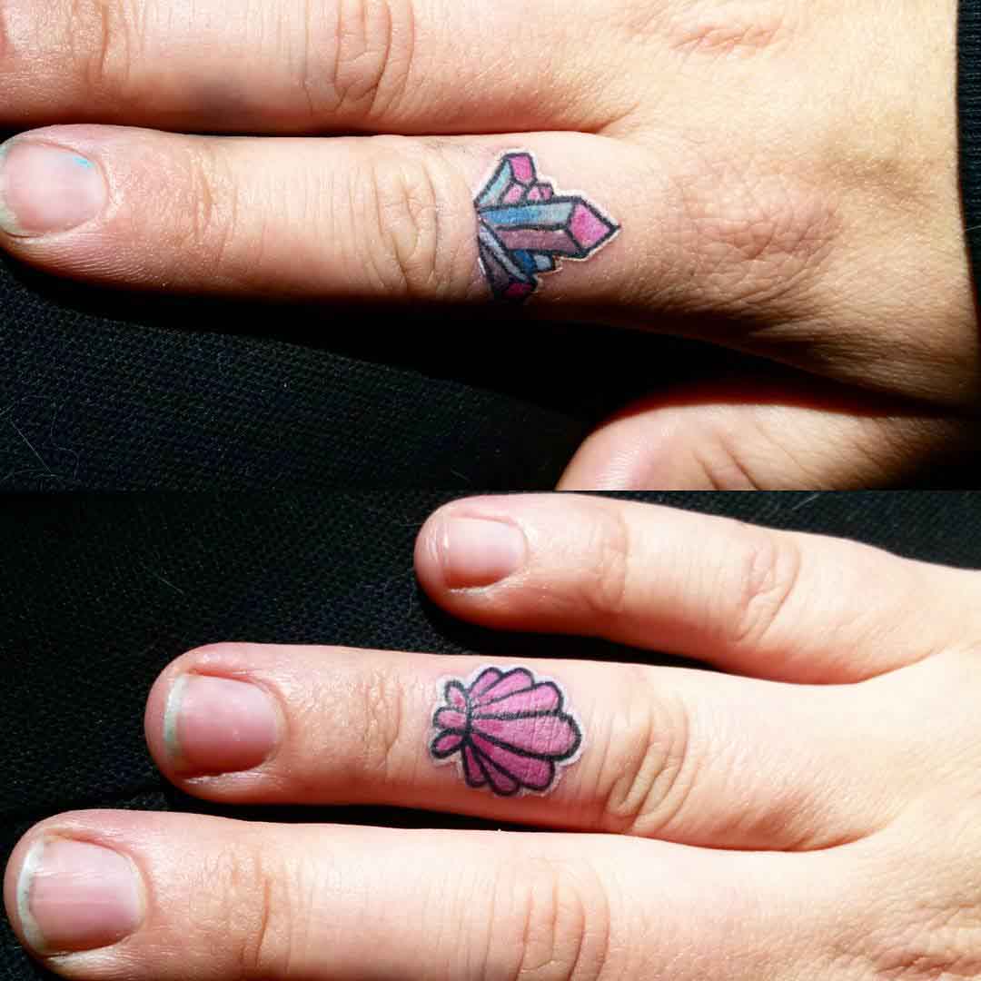 shell and crystal finger tattoos