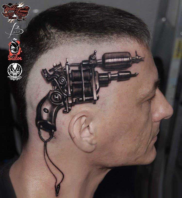 head tattoo tattoo gun