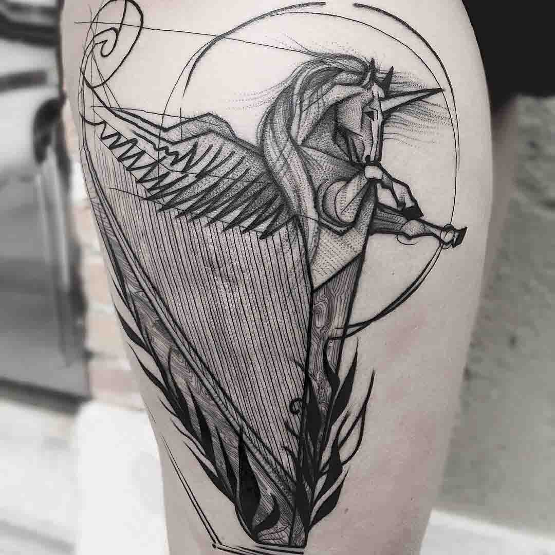 harp unicorn tattoo