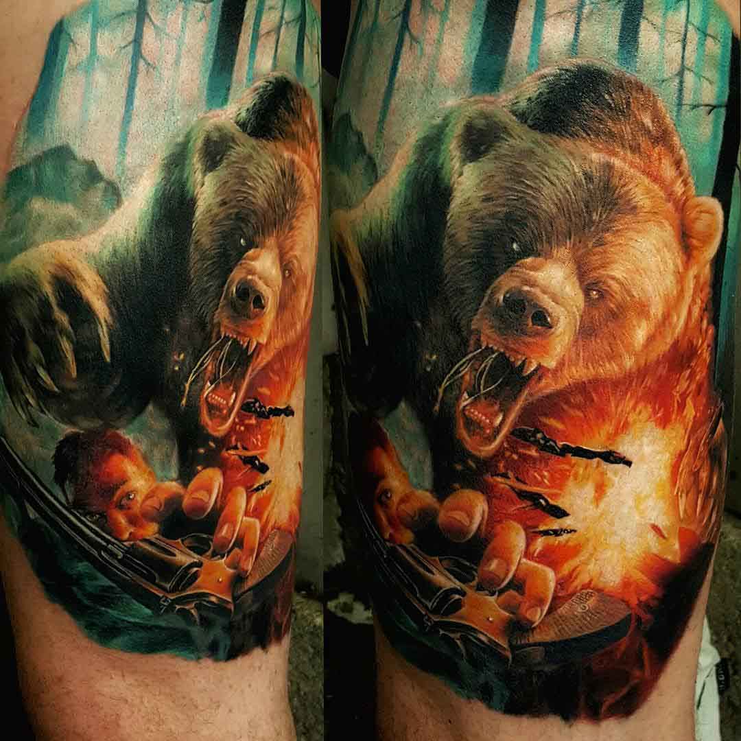 realistic tattoo attack of the bear