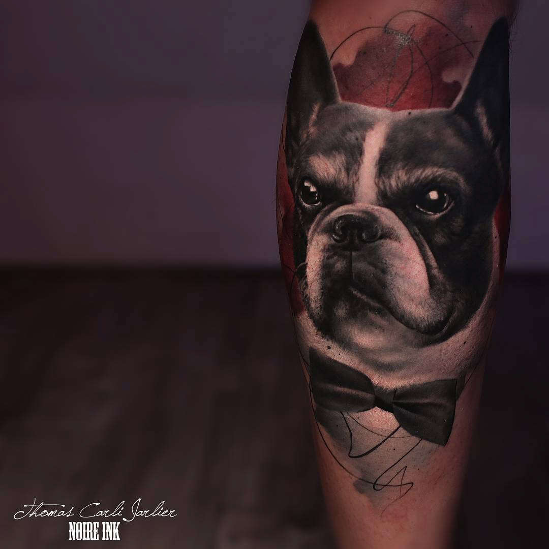 realistic dog portrait tattoo