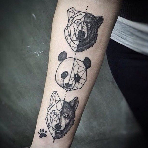 wolf bear panda inner arm tattoos