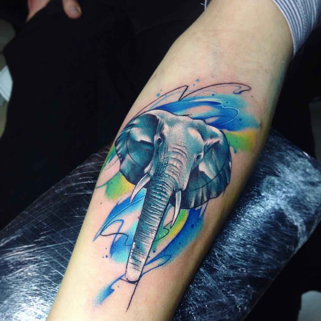 Watercolor Elephant Tattoo on arm