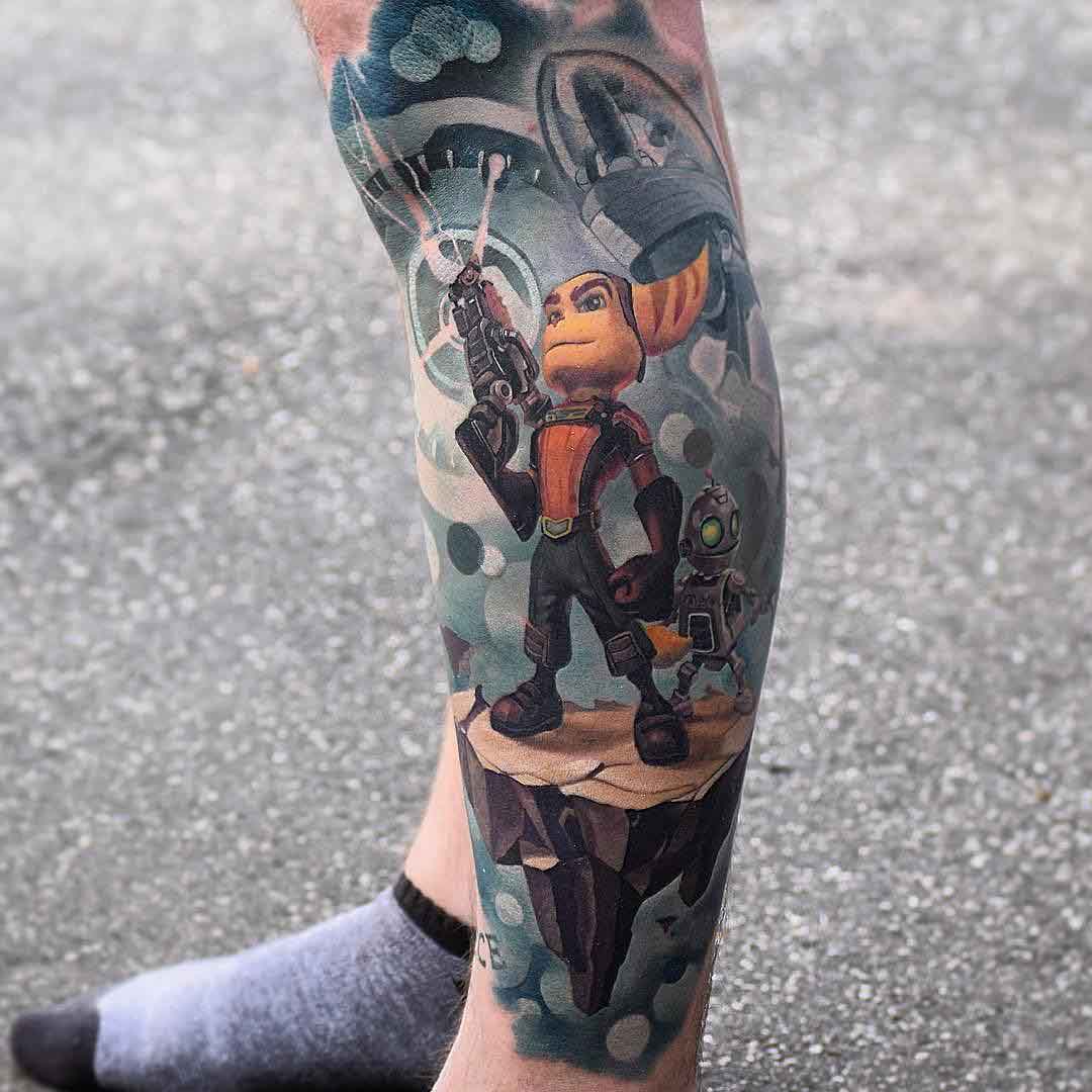 leg tattoo Rachet and Clank