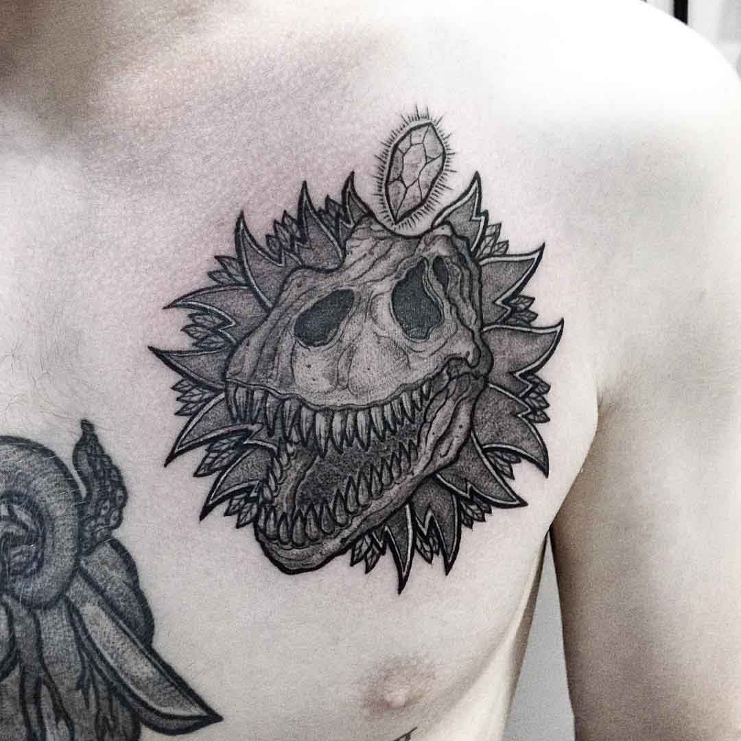 chesat tattoo skull t-rex
