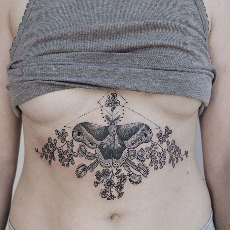 butterfly stomach tattoo for girls