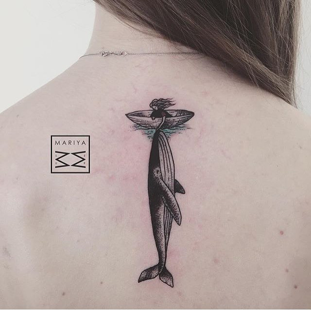 lowe neck tattoo whale and boat