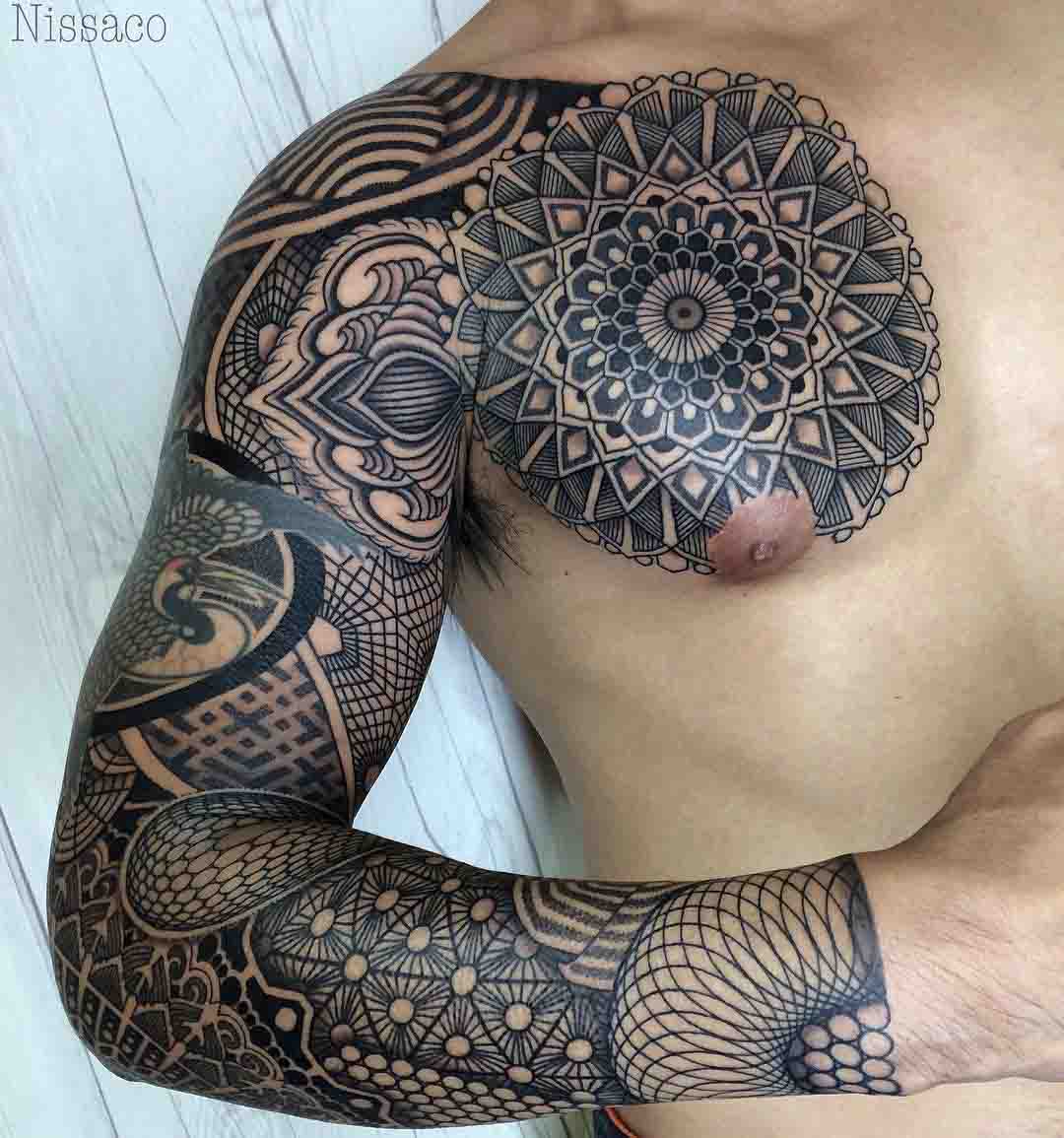 mandala chest full tattoo sleeve dotwork style pattern