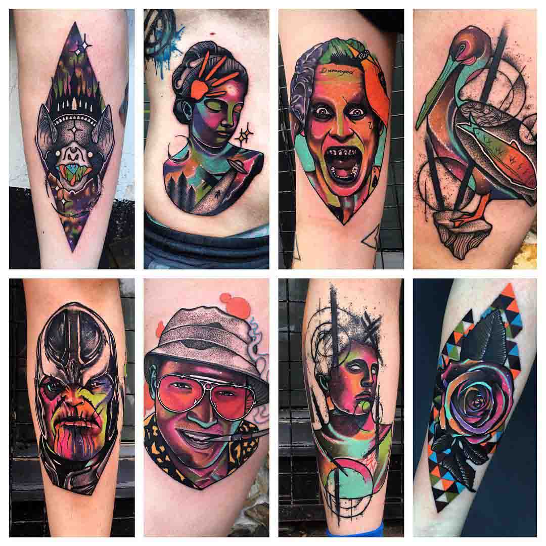 colorful tattoo designs of one artist