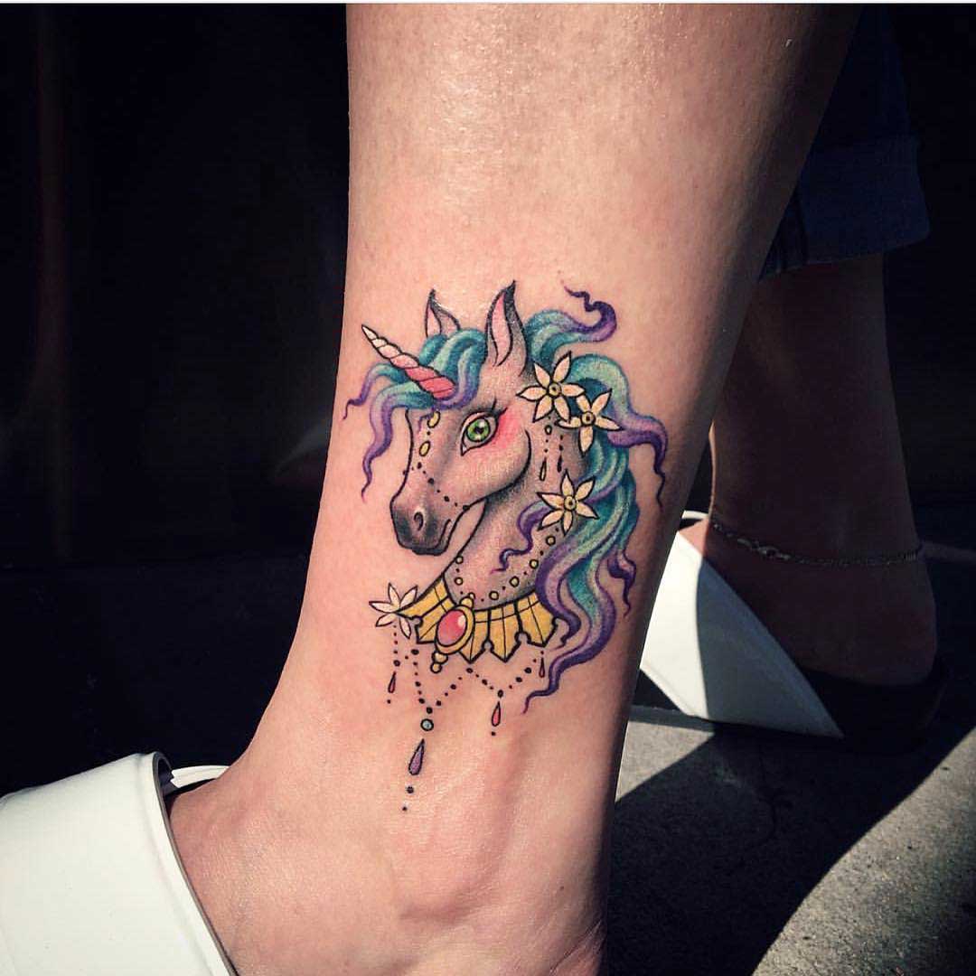 ankle unicorn tattoo