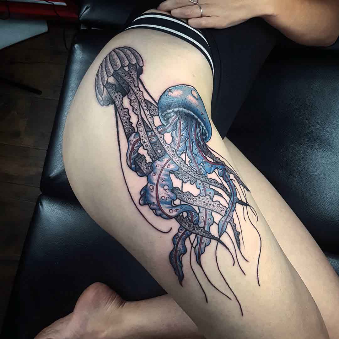 hip tattoo jellyfishes