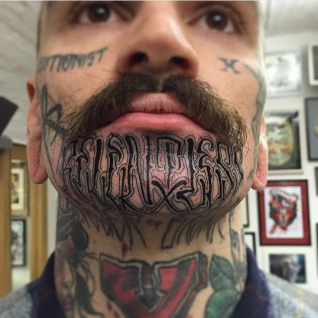 Lettering Tattoo on Chin by letteringcartel